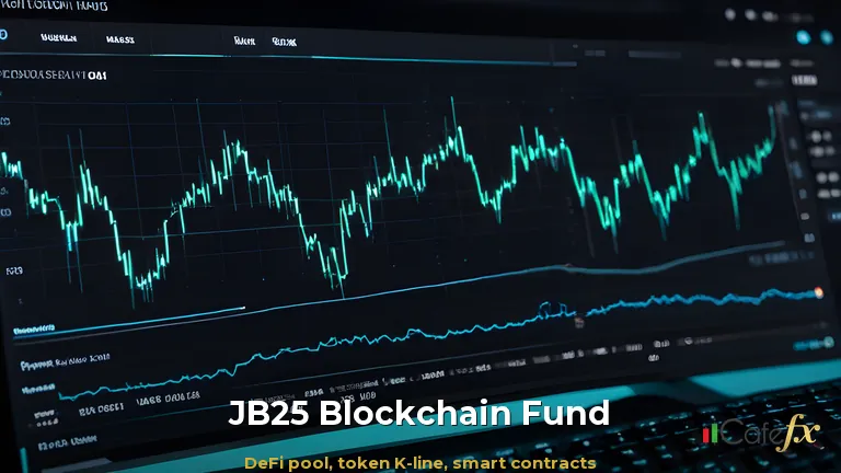 แดชบอร์ดกองทุนบล็อกเชน JB25 จอแสดงพูลสภาพคล่อง DeFi และกราฟแท่งเทียนโทเคน บนจอมืดแสง